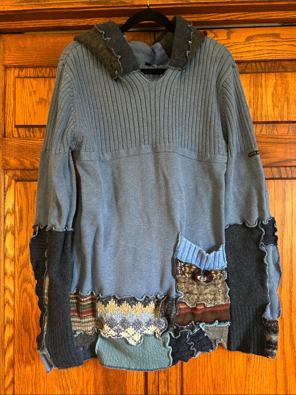 Women's Blue Patchwork Turtleneck Sweater